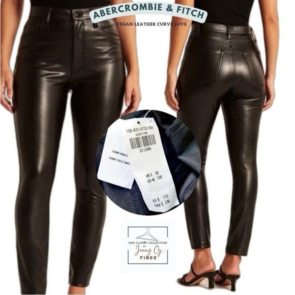 $110 Abercrombie & Fitch‎  Black Vegan Leather Skinny High Rise Pants 26/2  NWT